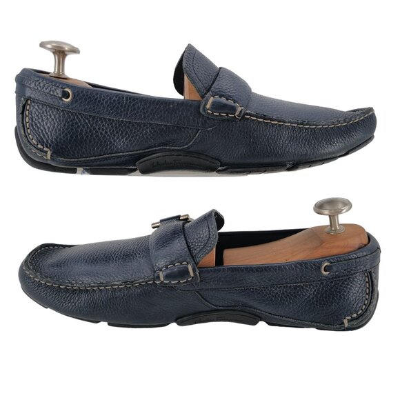 Salvatore Ferragamo Mens 9.5 Navy Blue Leather Driving Loafers Dress Shoes Italy - Picture 7 of 13